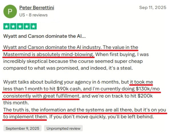 AI Agency Mastermind Trustpilot review